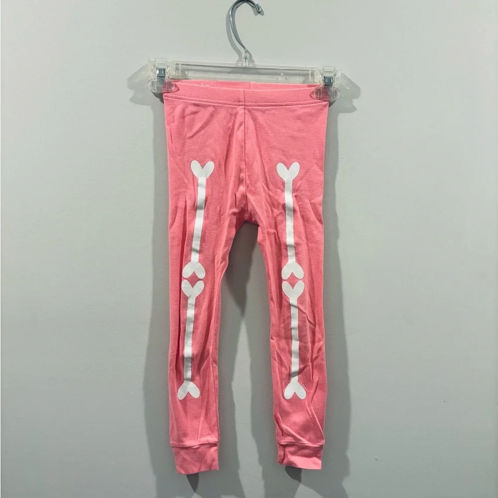 Old Navy kids 5T pink coral Halloween skeleton pj pajama set long sleeve pants - Picture 2 of 10